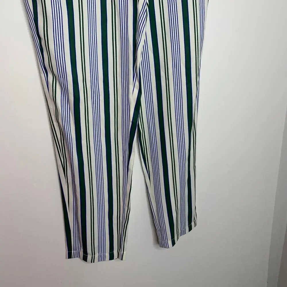Tory Burch Cotton Green Grand Awning Stripe Pants Women's Size 2